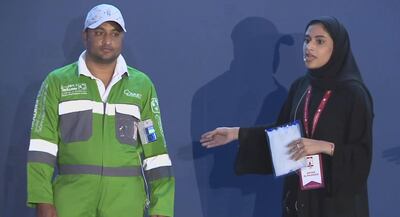Aryam Ahmed shows off the prototype suit during the recent Pitch@Palace final.
