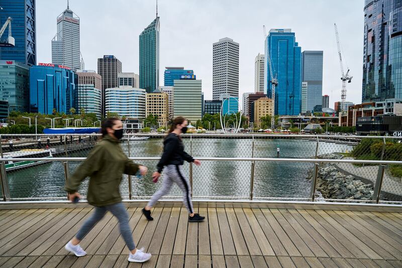 People are seen around Perth, Australia. Western Australia's Covid-19 lockdown restrictions were lifted at 6pm on Friday after no new community coronavirus cases were recorded in the last week. Getty Images