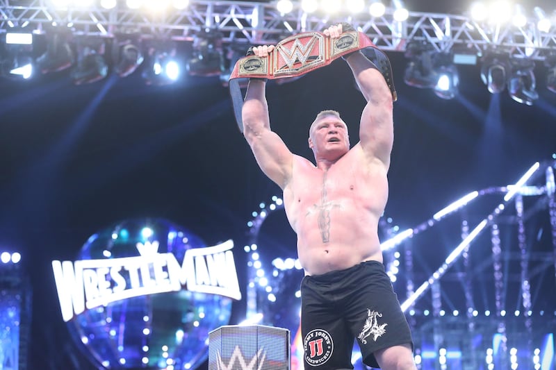 Brock Lesnar's reign as WWE Universal champion, which began at WrestleMania 33, will continue when he retains the title at SummerSlam on Sunday. Image courtesy of WWE.