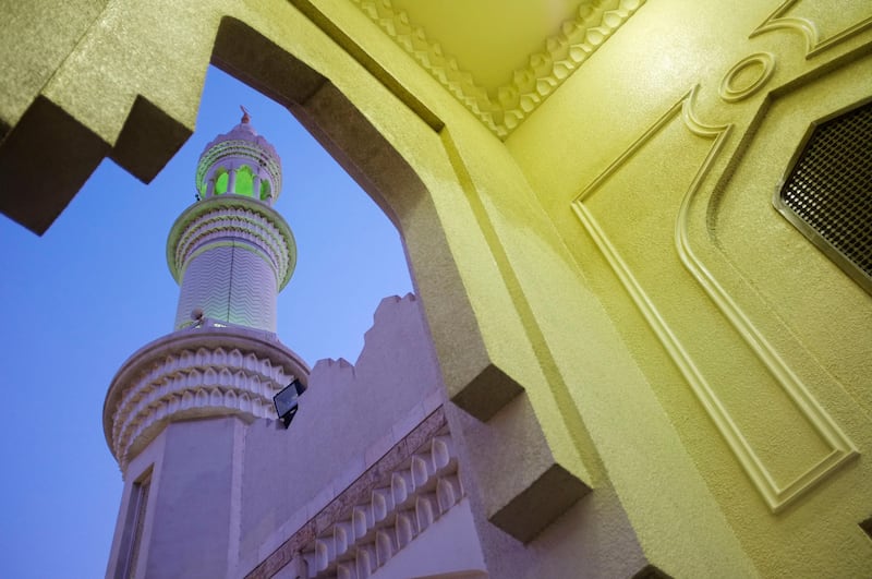 August 11. Dusk over the Sheikh Zayed Mosque in Ajman. The architectural design is similiar to other mosques in the UAE build by Sheikh Zayed with four minaretts and a singular dome. August 11, Ajman. United Arab Emirates (Photo: Antonie Robertson/The National)