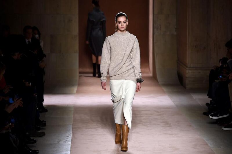 VICTORIA BECKHAM, FEBRUARY 15, 10AM, NEW YORK. Victoria Beckham was all about neutral tones and artful draping this season. Jewel Samad / AFP photo