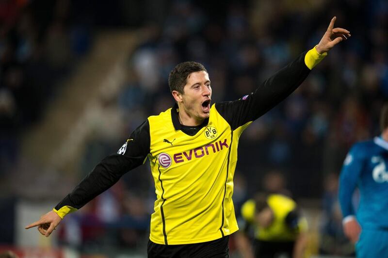 Polish striker Robert Lewandowski scored 74 goals in 131 Bundesliga matches for Borussia Dortmund. Saturday's German Cup final will be his last appearance with the club. Bernd Thissen / EPA