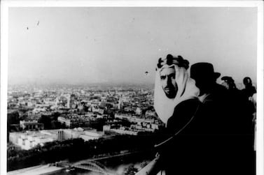 The Founding President, Sheikh Zayed, on the Eiffel Tower in 1951. Sheikh Zayed dedicated his life to building the UAE at home and abroad. Courtesy Victor Hashem Family Collection