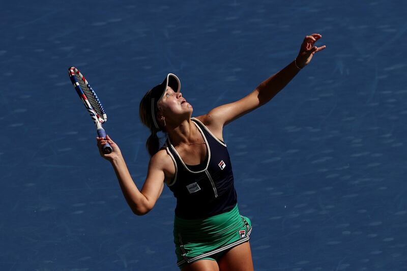 Sofia Kenin serves to Leylah Fernandez during the second round of the US Open. AFP