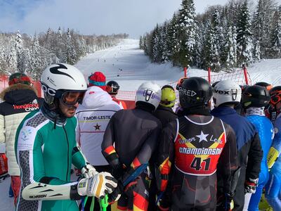 Fayik Abdi, left, the first Saudi skier to qualify for the Giant Slalom event at the Winter Olympics, is competing in Beijing this month. Supplied