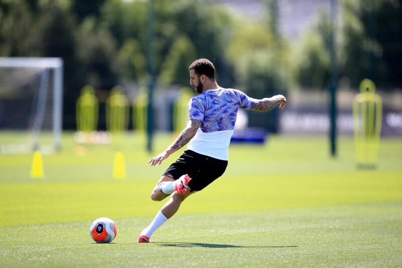 MANCHESTER, ENGLAND - MAY 25: Manchester City's Kyle Walker in action during training at Manchester City Football Academy on May 25, 2020 in Manchester, England. (Photo by Tom Flathers/Manchester City FC via Getty Images)