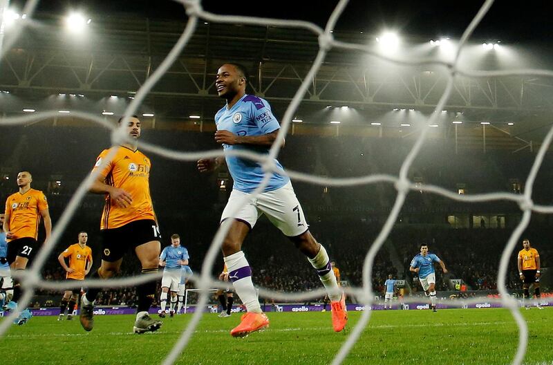 Manchester City's Raheem Sterling celebrates scoring their first goal. Reuters