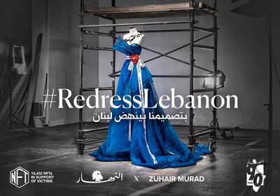 Lebanese designer Zuhair Murad created a dress from the Beirut port blast debris for a project called Redress Lebanon. Photo: Zuhair Murad