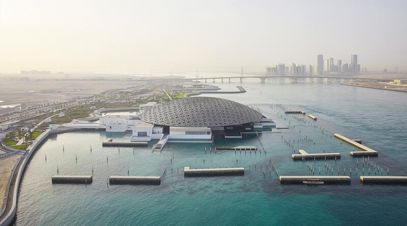 An aerial view of Louvre ABu Dhabi. In 2018, the museum announced that it welcomed more than one million visitors in its first year. UAE residents represented 40% of the museum’s visitors, with Emirati nationals ranking in the top two visitors in this category. Courtesy DCT Abu Dhabi