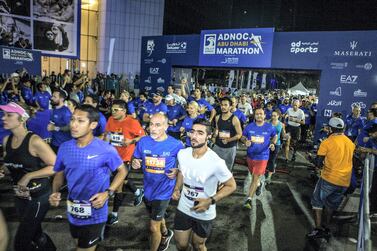 Runners take part in the inaugural Adnoc Abu Dhabi marathon in 2018. Courtesy RCS Sport