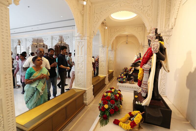 Worshippers at the Hindu Temple in Dubai