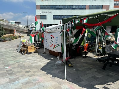 A student camp for Gaza at the University of Sheffield. Lemma Shehadi / The National
