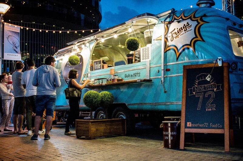 Enjoy a variety of international cuisines from top regional food trucks at Truckers Summer Warehouse. Courtesy TruckersDXB