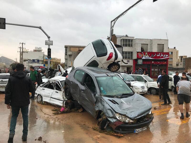 Cars pilling up in a street in the southern city of Shiraz. AFP