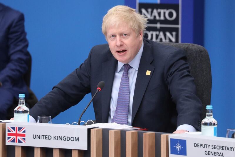 Britain's Prime Minister Boris Johnson speaks during the plenary session of the NATO summit in Watford, Britain, December 4, 2019. Ludovic Marin/Pool via REUTERS