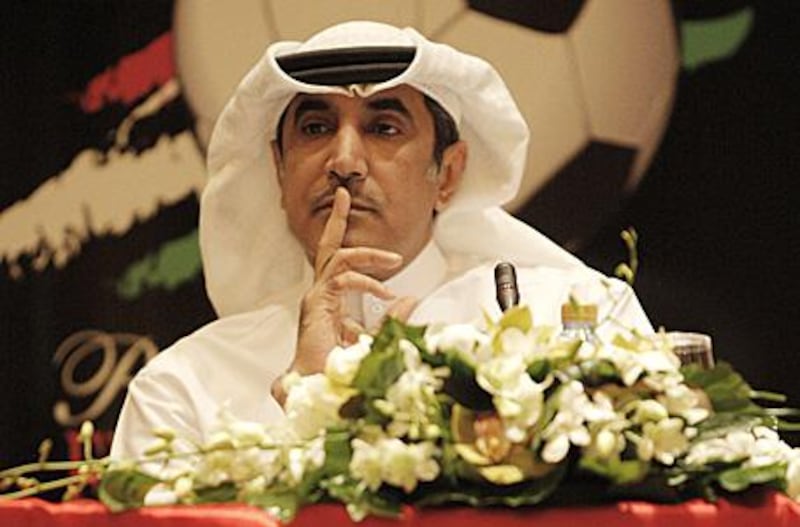Mohammed al Rumaithi, the UAE Football Association president, announces the Euro 2008 Football Charity Auction in Abu Dhabi yesterday.