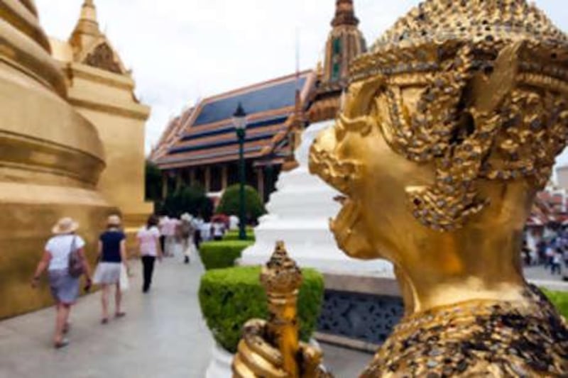 Wat Phra Kaew, or the Temple of the Emerald Buddha in Rattanakosin, one of Bangkok's most-visited attractions.