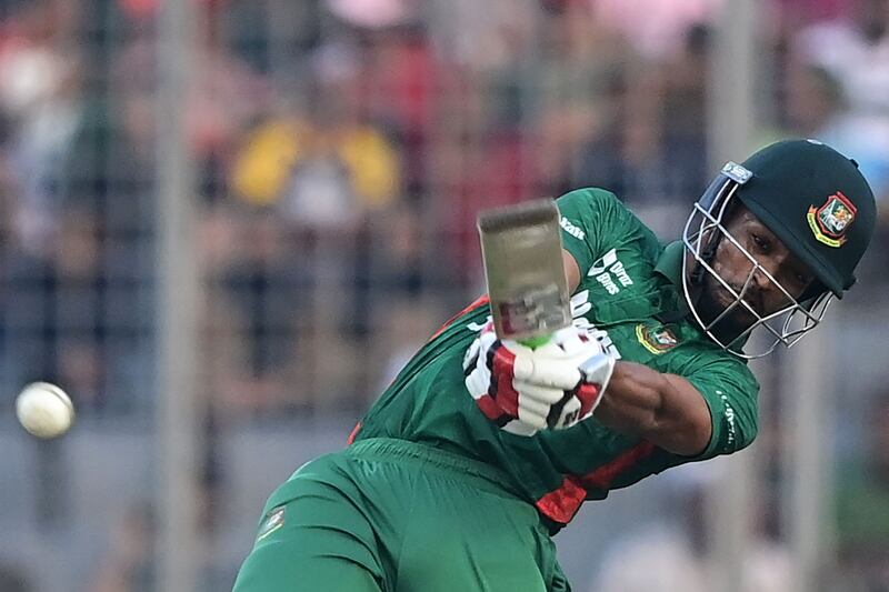 Najmul Hossain Shanto finished unbeaten on 46 as Bangladesh beat England by  four wickets in the second T20I, at the Sher-e-Bangla National Cricket Stadium in Dhaka, on March 12, 2023. AFP