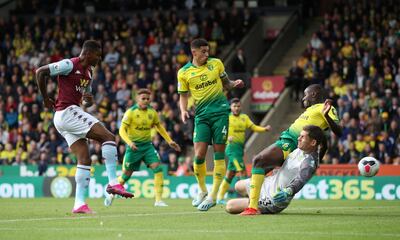 Soccer Football - Premier League - Norwich City v Aston Villa - Carrow Road, Norwich, Britain - October 5, 2019  Aston Villa's Wesley scores their first goal   REUTERS/Chris Radburn  EDITORIAL USE ONLY. No use with unauthorized audio, video, data, fixture lists, club/league logos or "live" services. Online in-match use limited to 75 images, no video emulation. No use in betting, games or single club/league/player publications.  Please contact your account representative for further details.