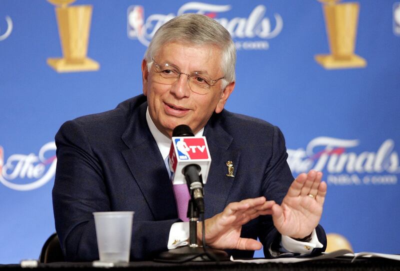 SAN ANTONIO - JUNE 21:  NBA commissioner David Stern speaks at a press conference to announce that the NBA and the NBA Players Association have agreed in principal on a new 6-year Collective Bargining Agreement (CBA) prior to Game 6 of the NBA Finals between the Detroit Pistons and the San Antonio Spurs on June 21, 2005 at SBC Center in San Antonio, Texas.  NOTE TO USER: User expressly acknowledges and agrees that, by downloading and/or using this Photograph, user is consenting to the terms and conditions of the Getty Images License Agreement.  (Photo by Brian Bahr/Getty Images)