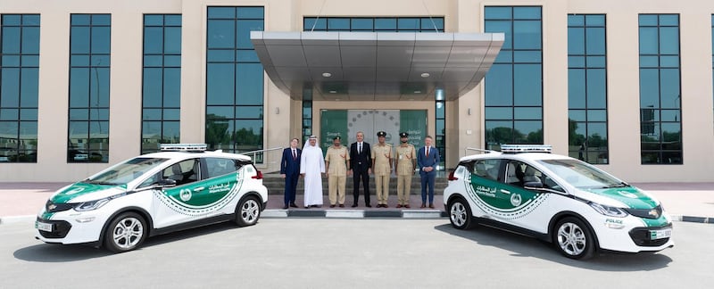 Eight Chevolet Bolt EV cars are now being used by Dubai Police. Courtesy: Chevrolet