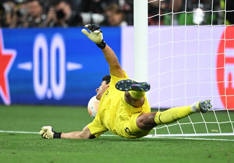 Sevilla's Bono in action during the penalty shoot-out. Reuters