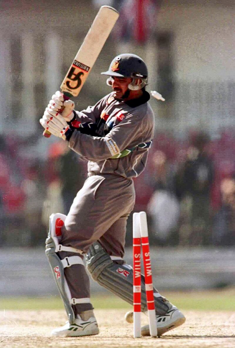 United Arab Emirates batsman Saleem Raza sees the bails flying as he is bowled by England's Dominic Cork during the Cricket World Cup match in Peshawar February 18. UAE was all out for 136.

SPORT CRICKET