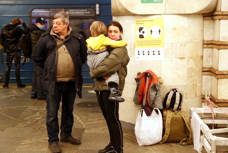People take shelter in a Kiev subway station, after Russian President Vladimir Putin authorised a military operation in eastern Ukraine. Reuters