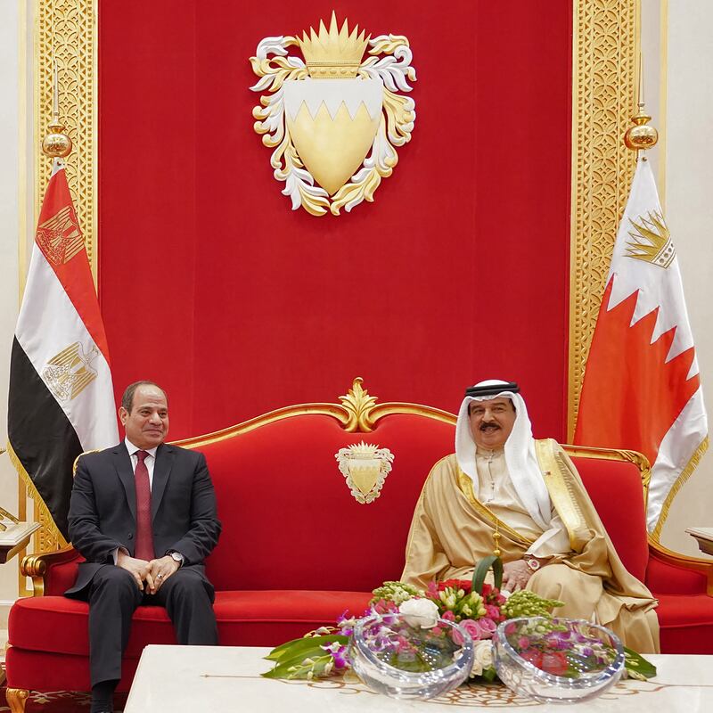 King Hamad and Mr El Sisi in Manama. AFP