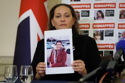 Ayelet Svatitzky during a press conference for the families of British-Israeli kidnap victims at the Israeli Embassy in London. PA