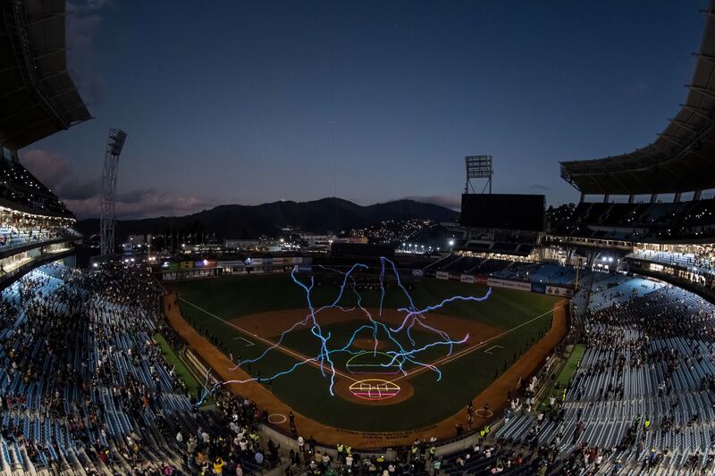 A light show during the opening ceremony of the baseball Caribbean Series in Caracas, Venezuela. EPA