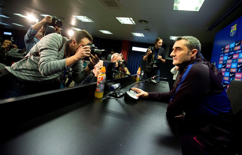 Barcelona's head coach Ernesto Valverde attends a presser at the Joan Gamper sports complex. EPA