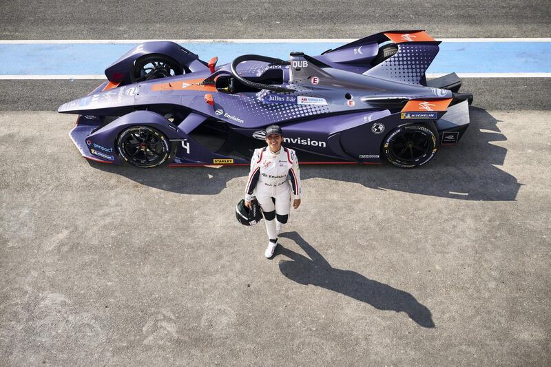 RIYADH, SAUDI ARABIA - DECEMBER 16: Amna Al Qubaisi attends the Formula E rookie test at Ad Diriyah on December 16, 2018 in Riyadh, Saudi Arabia. On this day, Kaspersky Lab sponsored Emirati racer Amna Al Qubaisi attends the Formula E rookie test in Saudi Arabia and takes the driving seat with Kaspersky Lab sponsored Envision Virgin Racing Formula E Team.  Amna Al Qubaisi is the first-ever female Emirati racing driver, joining the in-season rookie test among one of the most exciting and competitive line-ups of female drivers ever seen in motorsport. For info visit www.kaspersky.com December 16, 2018, in Ad Diriyah, Saudi Arabia. Ciao  (Photo by Guido De Bortoli/Getty Images Kaspersky Lab)