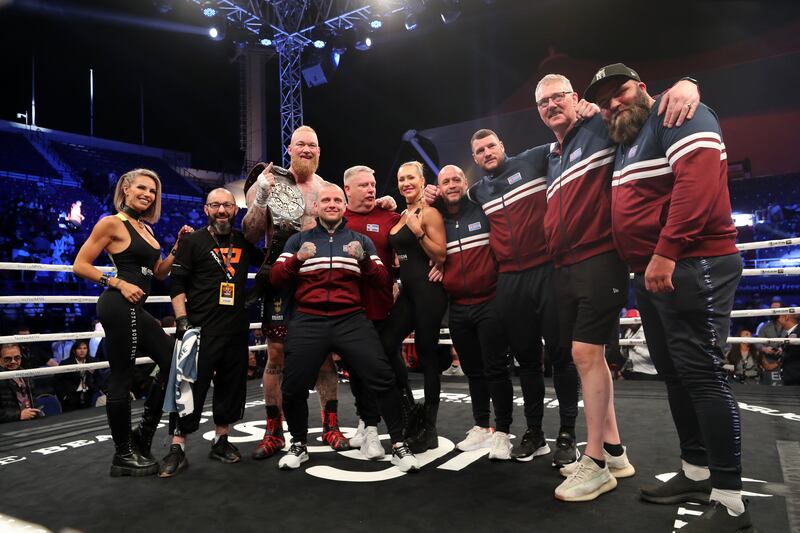 Thor Björnsson celebrates his unanimous decision win over Eddie Hall.