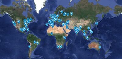 A map of the places where events are being held as part of the International Year of the Periodic Table 2019. Google Maps