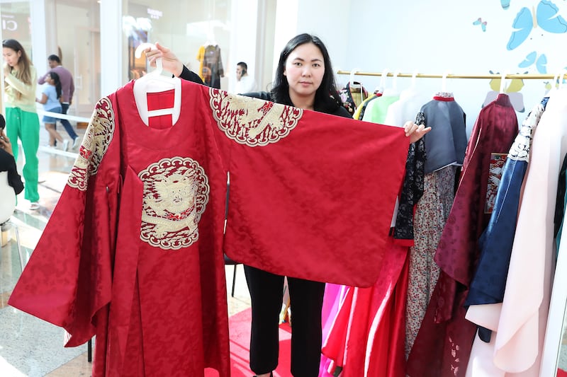 Hanbok, traditional Korean clothing, are on display and visitors can try them on