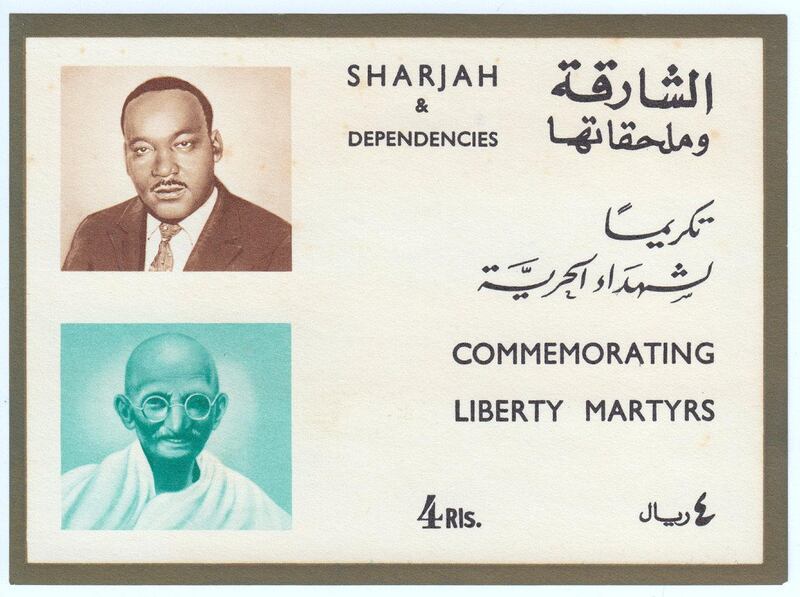 DUBAI, UNITED ARAB EMIRATES - JULY 25 2019. Sharjah Ghandi stamps, part of the collection of Ummer Farook.

Ummer Farook won a silver award for his collection on Gandhi at a recent international exhibition in China. His award winning collection on Gandhi shows stamps issued by more than 100 countries with images of the non-violence leader as a young law student and leading India’s independence struggle against British colonial rule. More than 20 countries have issued stamps over the past year to commemorate the 150th birth anniversary celebrations that began in October last year.

(Photo by Reem Mohammed/The National)
 
Reporter: RAMOLA TALWAR
Section: NA