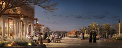 Bujairi Terrace will offer al fresco seating options and views of the Unesco World Heritage Site of At-Turaif. Photo: Diriyah Gate Development Authority