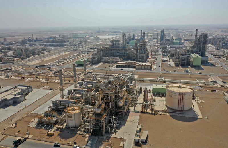An oil refinery on the outskirts of the Iraqi city of Karbala. The IMF has revised down overall growth forecast for the GCC to 0.5 per cent in 2023, one percentage point lower than its estimates in October. AFP