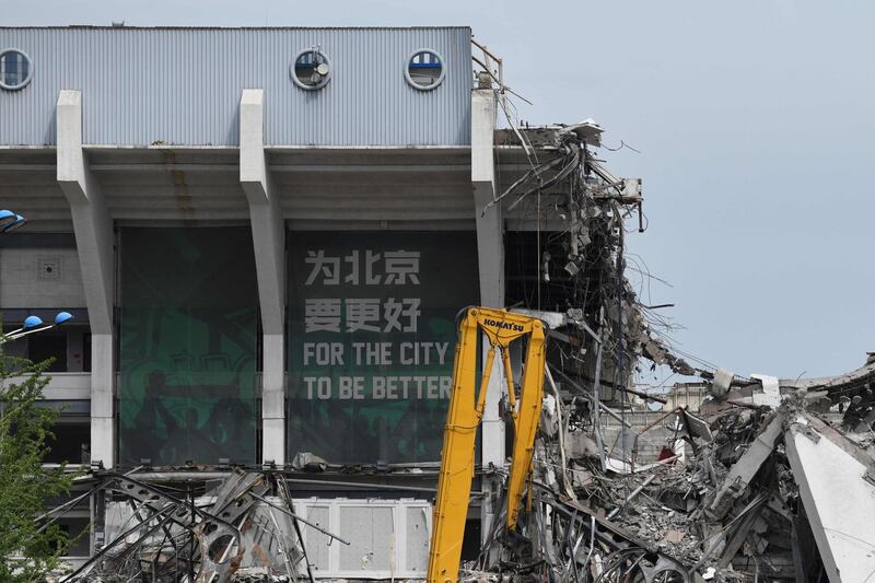 A partially demolished section of the grandstand. AFP