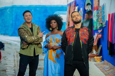 The ‘We Love Africa’ team includes, from left, RedOne, Inna Modja and Aminux. Courtesy RedOne Productions