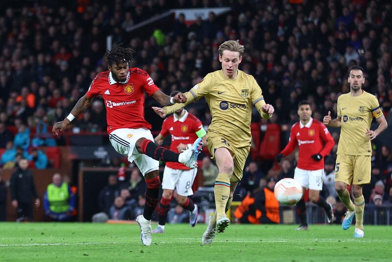 Fred scores for United to make it 1-1 on the night. Reuters