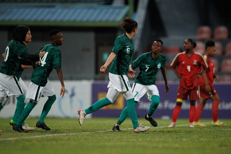 Saudi Arabia in action against Seychelles. Photo: SAFF