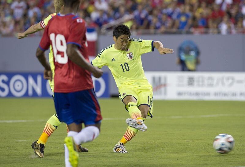 Shinji Kagawa of Japan takes a shot on goal during their friendly match against Costa Rica on Monday. Andrew Patron / AFP / June 2, 2014