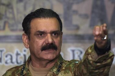 Asim Saleem Bajwa briefs media in June 2015, while serving as the Pakistani army spokesman before his retirement. AFP