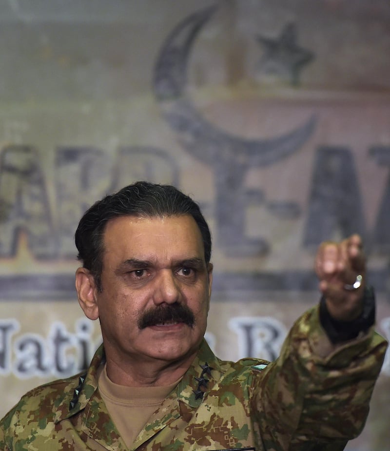 Pakistan's army spokesman, Asim Saleem Bajwa addresses media representatives about the details of military operation, Zarb-e-Azb, in Rawalpindi on June 15, 2016. - The army launched the operation under US pressure in mid-2014 in a bid to wipe out militant bases in the area and end the near decade-long Islamist insurgency that has cost Pakistan thousands of lives.  The operation was intensified after the Taliban massacred more than 150 people, the majority of them children, at a school in the northwestern city of Peshawar in December 2014. (Photo by AAMIR QURESHI / AFP)