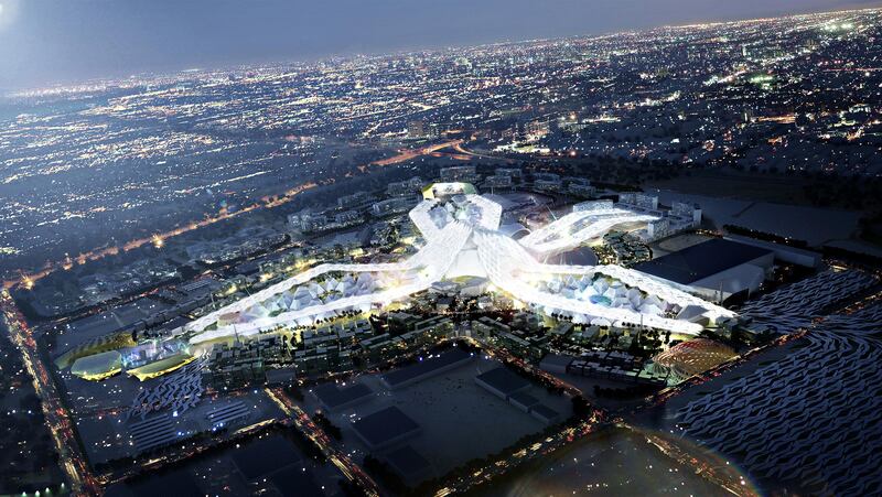 This is a computer generated architectural impression of the proposed Dubai Expo 2020 sight as it would appear at night.  (handout)
