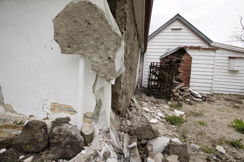 The damaged walls of a church in Waiau, 120km north of Christchurch. Mike Scott / New Zealand Herald via AP