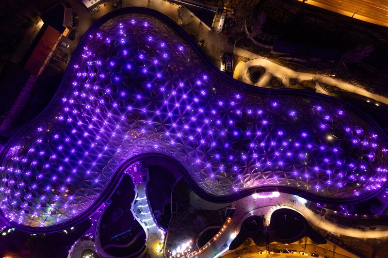 The illuminated Biodome, a part of the Budapest Zoo and Botanical Garden in Hungary. EPA