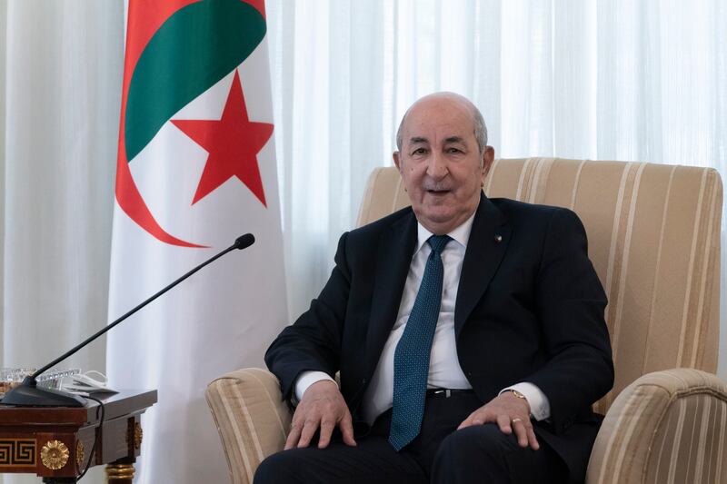 File photo of Algeria's President Abdelmadjid Tebboune,at El Mouradia Palace in Algiers, Algeria, on March 30, 2022. AP Photo